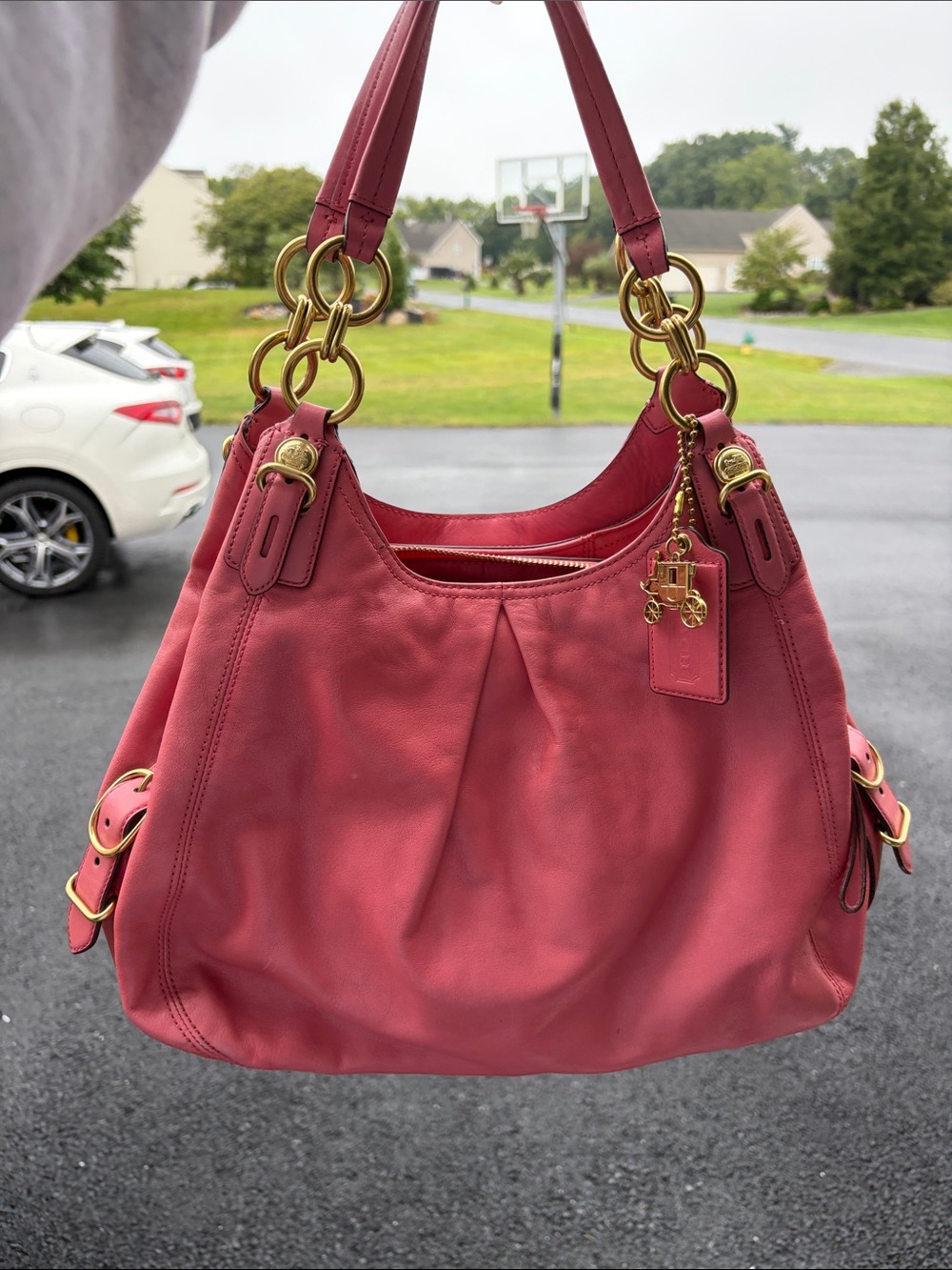 Coach Leather Shoulder Hobo in Rose Pink with Gold Hardware